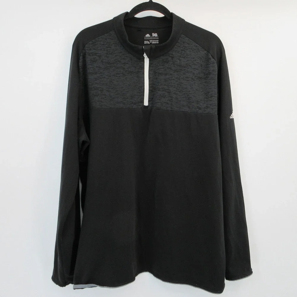 Adidas Golf Mens 2XL Black Grey Quarter Zip Pullover Long Sleeve Tech Wear Top